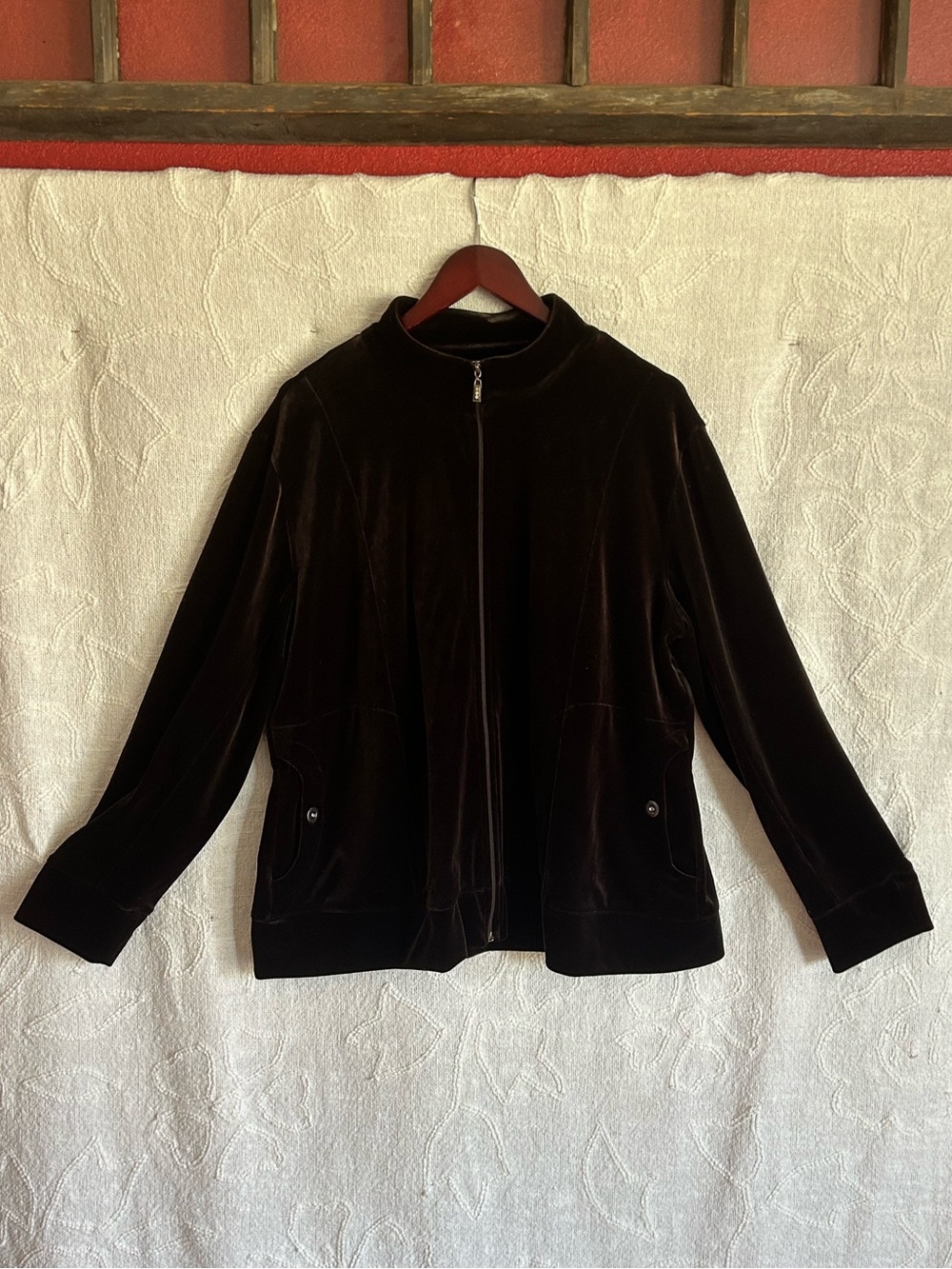 Chico's Chocolate Brown Velvet Zip Bomber Jacket